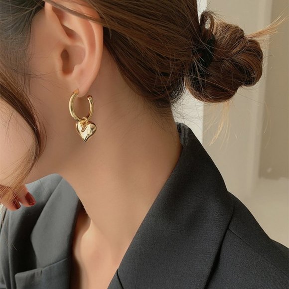 #NEW 925 Sterling Silver Heart Drop Round Hoop Earrings - Picture 7 of 10